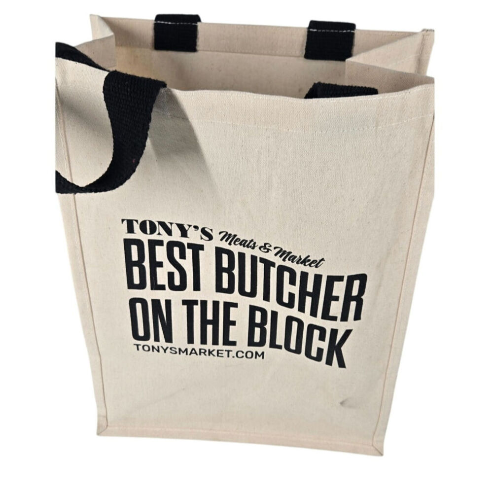 Tony's Meat Heavy Duty Canvas Tote Bag 15×12×7 Sturdy Utility Reusable